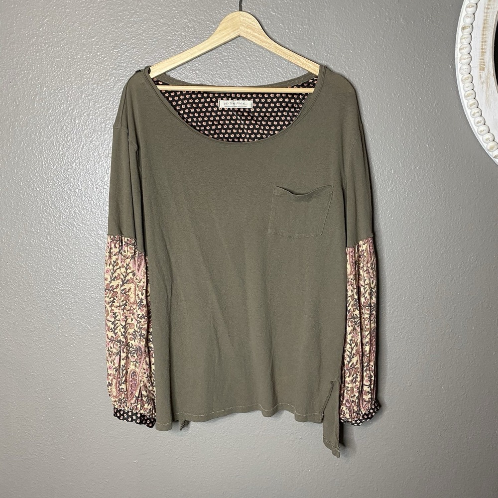 We The Free Jade Top Green Long Puff Sleeve Pocket women's size Medium